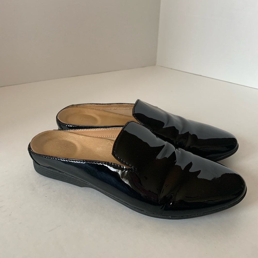 Dansko Black Patent Leather Slip-On Mules